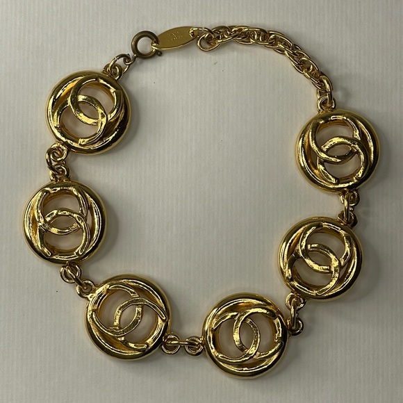CHANEL CC Logo Gold Tone Bracelet - Picture 10 of 11